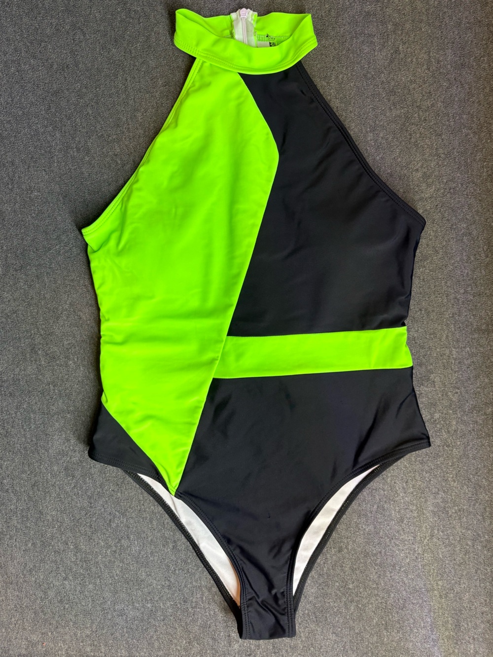 Black & Neon Green Colorblock One-Piece Swimsuit Size L